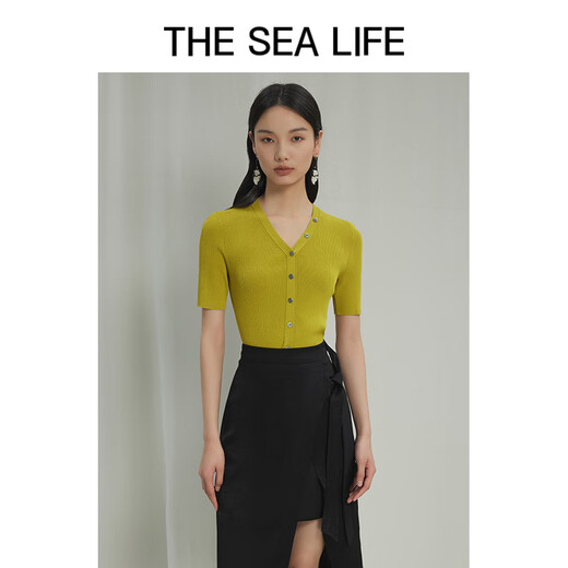 
THE SEA LIFE Ou Hai Yisheng Sweater 24 Spring and Summer Slim Short Sleeve Cool Temperament Knitted Sweater X15868 Glimmer Green M