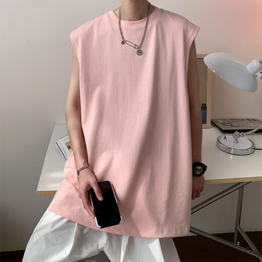 OEMG 重磅美式高街砍袖背心男夏季小领口宽肩棉无袖运动健身老头衫 白色 XL [建议125-140斤]