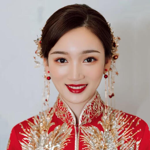 Lingchuan Xiuhe tiara bridal toast clothing female Xiuhe clothing Chinese hair accessories red simple and elegant bow FD067 wine red pair clip + ear clip