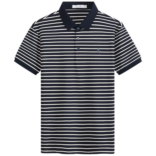 
Dancing with Wolves [with mulberry silk] striped lapel short-sleeved T-shirt for men 2025 summer new casual breathable Polo shirt 6196 dark blue 102 L (175)