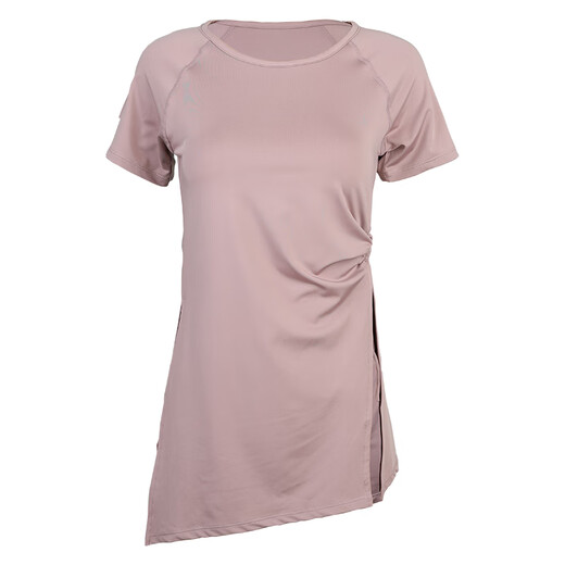 Kong Yu's high-looking sports top for women running yoga short-sleeved Pilates butt-covering breathable fitness T-shirt suit summer pink top + milk coffee pants L