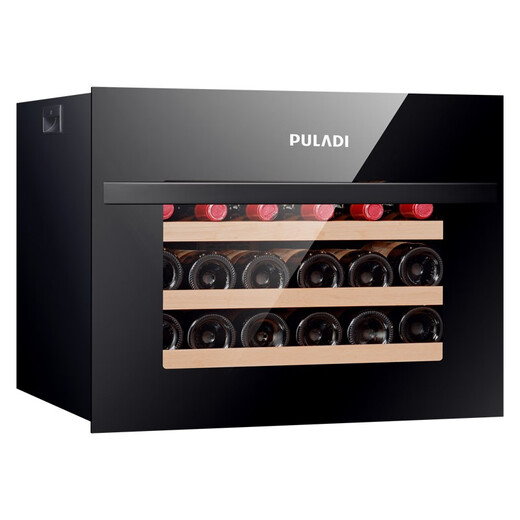 PULADI Seamless Embedded Red Wine Cabinet Constant Temperature Wine Cabinet Embedded Hidden Compressor Wine Tea Refrigerator Pull-down 24-Black Full Glass/First Class Energy Efficiency 24 Bottles