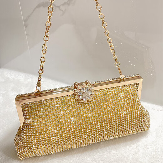 Stopo Clutch Bag for Women's Light Luxury Modern Celebrity Dinner Party Wearing Cheongsam Bag Rhinestone Dress Clutch Party Small Gold Hand Chain + Crossbody Chain