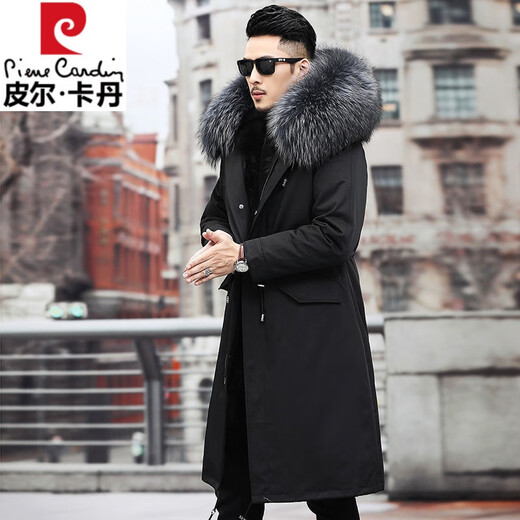 Pierre Cardin Parker Men's Winter New Mid-Length Fur All-in-One Coat with Removable Raccoon Fur Liner Fur Jacket Brown Liner-Mid-Length M No. 165 100Jin Jin is equal to less than 0.5 kg