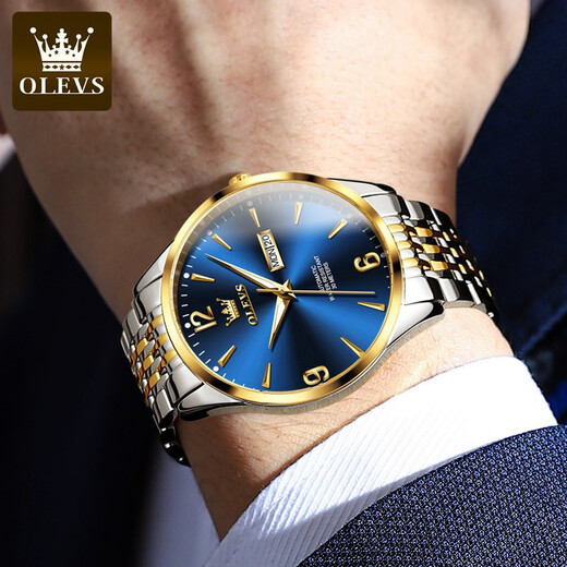 OLEVS Swiss certified brand watch men's mechanical watch fully automatic men's watch double calendar luminous waterproof high-end men's watch OLEVS-9928-steel belt blue
