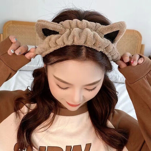 Cartoon cat ear headband for girls, special headband for washing face and applying facial mask, headband for washing, headband, non-slip headwear, 1 kitten hairband - dark brown