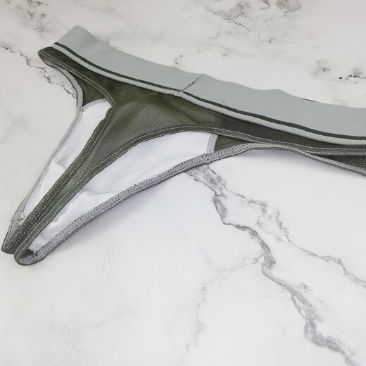 Please Confidential Shipping New Men's Mesh Thong Comfortable Sports One-Piece No-Take-Off Transparent U M Military Green