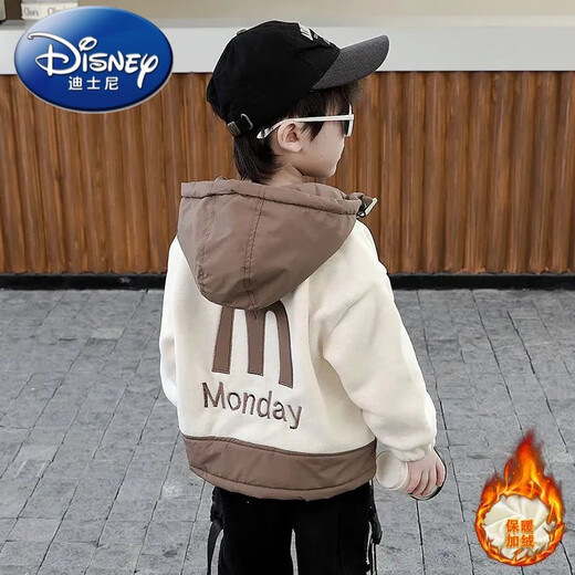 Disney Boys Autumn and Winter Jackets Plus Velvet and Thickened New Fashionable Baby Hooded Tops Winter Polar Fleece Cotton Jackets Brown 150 Recommended Height 135-145cm