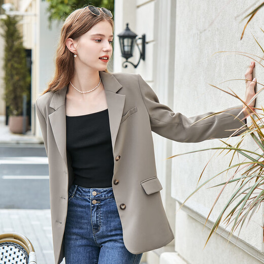 Betu women's autumn new suit ins style simple versatile multi-color suit jacket women 2308T46 mocha color M