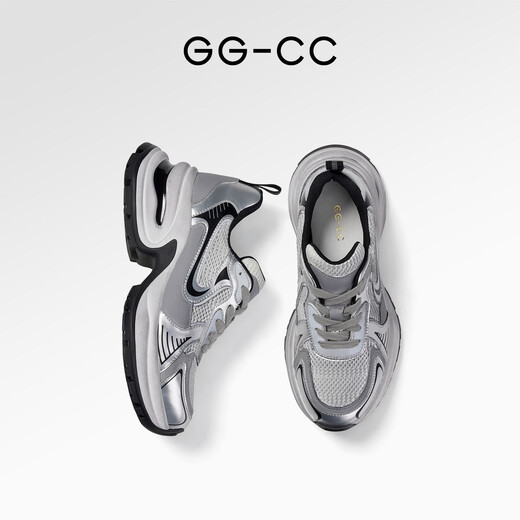GG-CC [Même modèle en étoile] Moonfall Galaxy Silver épais semelles Sole Daddy Chaussures pour femmes All-Match Autumn Nouveau G23X4317 Cuir en argent 37