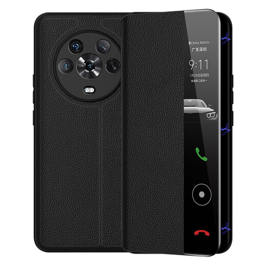 德曼尼 DAYMONY德曼尼 荣耀magic4手机壳magic4pro真皮磁吸翻盖保护套honor3至臻版系列新款全包防摔 【玄黑】真皮智能-升级磁吸-送膜 荣耀magic4