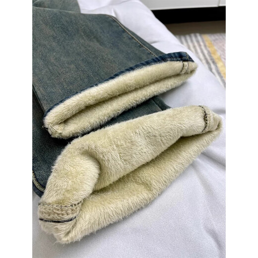 Cotton plus velvet thickened retro micro-flare jeans for women in autumn and winter loose straight versatile casual pants for women high waist 6982 blue plus velvet high quality 44 M 98-108Jin Jin is equal to 0.5 kg