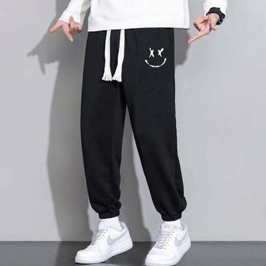 NASAGISS official trendy brand casual pants men's sanitary trousers student youth sports loose long pants men black L