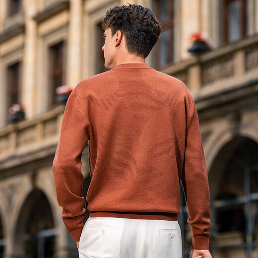 Mr. Stoff Silhouette-Pflanzenmuster Jacquard Design Langarmer Pullover 2025 Frühling und Herbst warme hautfreundliche Strickjacke Pt15601 Sattel Brown 2xl (185)