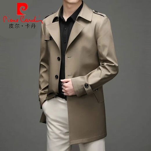 Pierre Cardin (pierre cardin) Pierre Cardin light luxury high-end windbreaker men's mid-length business 2026 spring and autumn new style for middle-aged men Main picture - mid-length black 2XL 185 Weight 145-160Jin Jin is equal to 0.5 kg