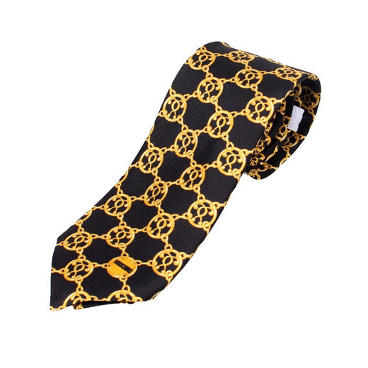 MOSCHINO men's silk yellow double question mark pattern tie 55062 M55558 001 black