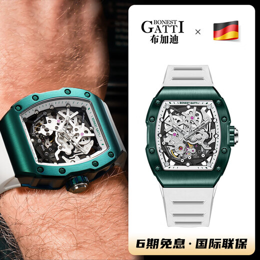 Bugatti (Bonest Gatti) Watch Deutsch vollautomatisch hohl mechanische Uhr Waterfeste und leuchtende Männer Uhren -Geburtstagsgeschenk für Freund BG9905 Erneuerung Grün grün