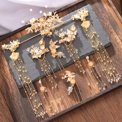 Rongxia Hanfu hair crown for women, ancient style headdress, full set of ancient costumes, fairy style, tassels, rocking wig and hairpin, nine-piece set of the same style as the model