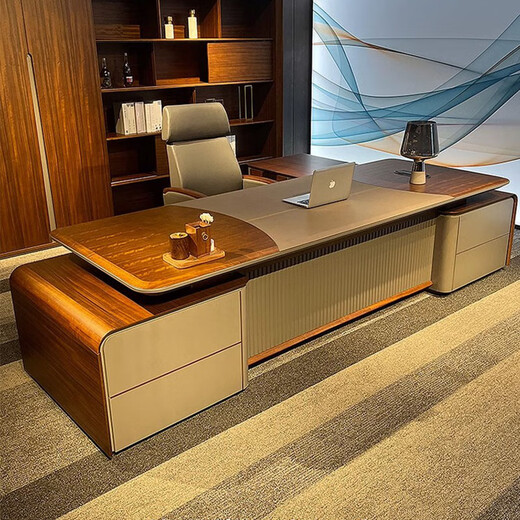 Ningqiu Luoge (NICHLORT) boss desk office desk light luxury modern high-end chairman and general manager office ebony wood solid wood leather president desk 3.2m boss desk