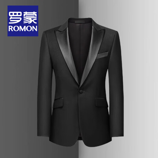 ROMON high-end customized groom's suit men's three-piece Korean version slim wedding small suit men's tuxedo dress black lapel collar = single suit + shirt 52/2XL size