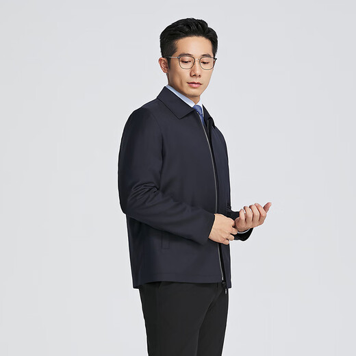 雅戈尔（YOUNGOR）单夹克男翻领商务单茄克全羊毛面料保型耐穿商场同款 藏青YJJK415464FFA XL 180/100A