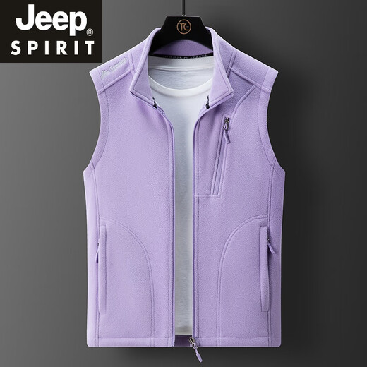 JEEP SPIRIT情侣摇粒绒马甲男女秋冬季无袖坎肩抓绒背心户外保暖开衫立领外套 9277男-深灰 XL