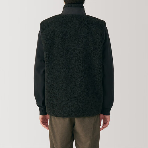 MUJI Men's Long Hair Fleece Vest Men's Men's Vest Vest Vest AB1MXA4A Black L (175/100A)