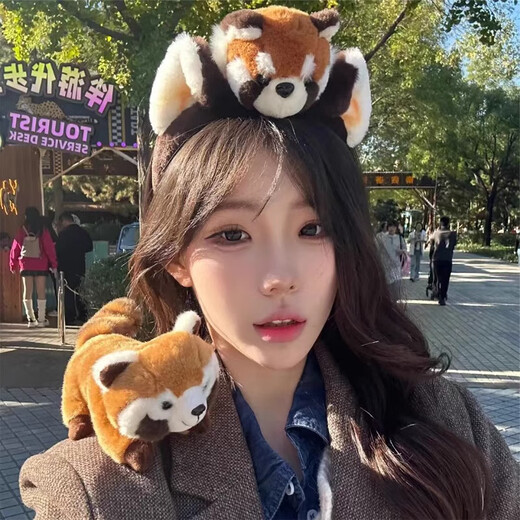 Danqin cute little raccoon plush headband for women, face wash, makeup headband, facial mask, special hairpin hair accessories, autumn and winter little raccoon plush headband