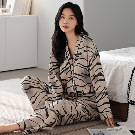 猫人睡衣女舒适亲肤和服带胸垫款秋冬新款休闲简约可外穿女士家居服 9735 M 适合90-100斤