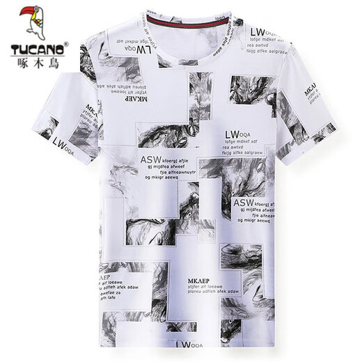 
Woodpecker (TUCANO) summer modal t-shirt men's short-sleeved ice silk cool top round neck trendy brand slim printed half-sleeved T-shirt T653 style white (DES) 2XL