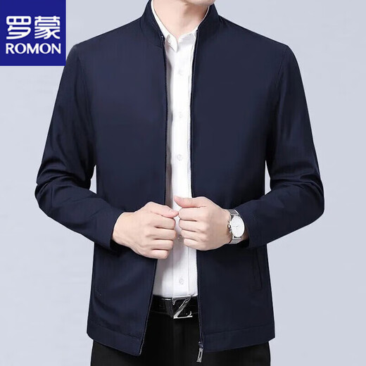 Romon Jacket Men's Jacket Middle-aged Men's Spring and Autumn New Solid Color Business Top Jacket Middle-aged Spring and Autumn Mail 008 Navy Blue Regular