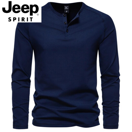 JEEP SPIRIT Spring and Autumn Men's Pure Cotton Henley Collar Long Sleeve T-Shirt Youth European and American Simple Elastic Slim Solid Color Versatile Bottoming Shirt Dark Gray XL 140-160Jin Jin is equal to 0.5 kg