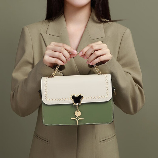 柏萨尼（PESASRIE）品牌包包女包轻奢斜挎单肩包女士手提包小方包百搭情人节生日礼物 绿拼白【奢侈限定礼盒装】