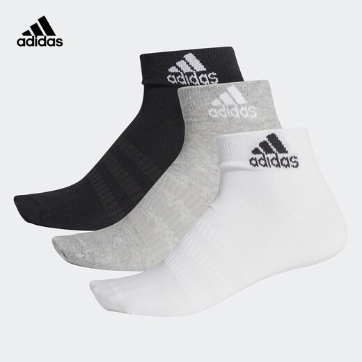 adidas阿迪达斯袜子男袜女袜休闲运动纯色篮球袜耐磨跑步袜透气训练袜 短筒 黑白灰3双 IC1283 【S】鞋码37-39码