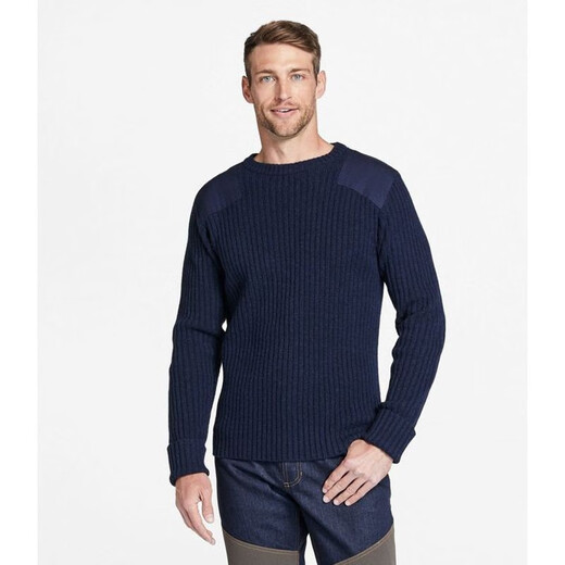 L.L.BeanL.L.Bean/宾恩男毛衣圆领针织套头 保暖秋冬肘部肩部贴片TA228194 橄榄绿 M 美码偏大 107-112厘米