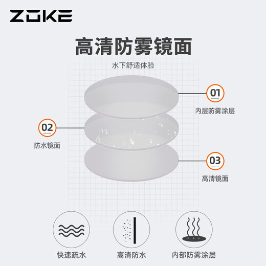 ZOKE swimming goggles for men and women, fashionable, comfortable, waterproof, anti-fog, high-definition flat swimming goggles 616501101-1 black