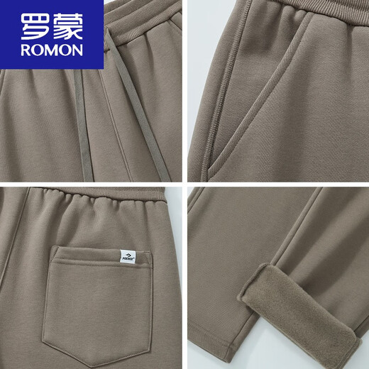 ROMON men's winter fleece pants 430g new thickened straight pants loose sports sweatpants autumn and winter casual pants for men Khaki green L suitable for 140-160Jin Jin equals 0.5 kg