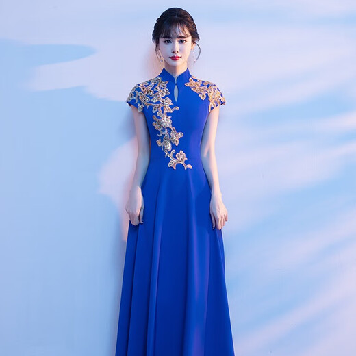 LIBAIXIN CHOIR Performance Kostüm Frauen langer Rock 2025 neuer roter Song Solo Performance, der chinesischen Stil Cheongsam Abendkleid Burgund L empfohlen 100-110jin [Jin ist 0,5 kg]