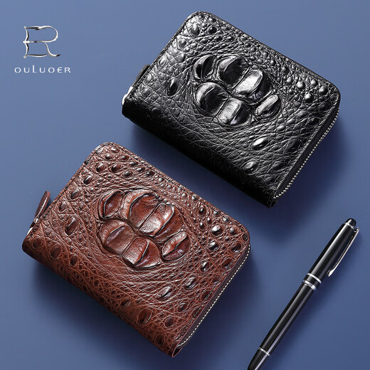 
Oulol crocodile pickup bag new multi-card small handbag genuine leather bag men's light luxury card clip business card bag black belly-hand sewing