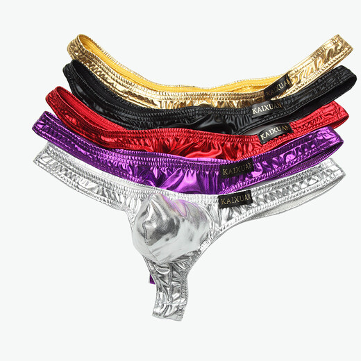 Pleasing men's underwear low-waisted sexy U-convex sexy imitation leather men's underwear low-waisted T-pants men's thong gold M