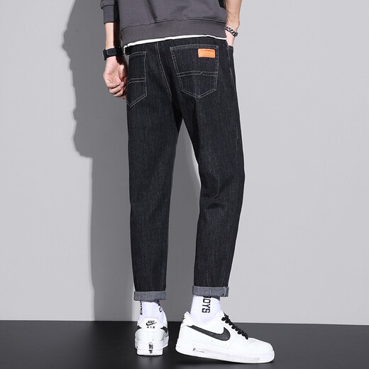 
Xiao Xueling jeans men's summer 2025 new thin pants men's trendy brand straight loose cropped pants versatile men's clothing 6621 black 36