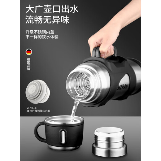 Isolierung im Freien Kessel 316 Edelstahl All-Steel Herrenbecher großer Kapazität Vakuum 3L 4000 ml natürliche Farbe + Tasse Pinselband mit PP Innendeckel +