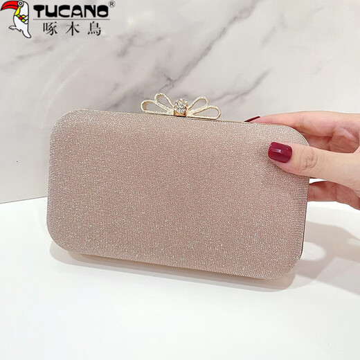 Woodpecker (TUCANO) Chinese Valentine's Day Bag Women's 2024 New Clutch Bag Women's Dinner Wedding Bag Matching Cheongsam Dress Bag Pearl Handbag Champagne Color