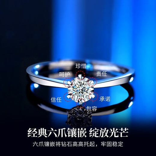 Chinese gold platinum diamond ring for women seeking marriage platinum six-claw female ring birthday gift for girlfriend birthday wife six-claw diamond ring-10 points diamond (car flower)