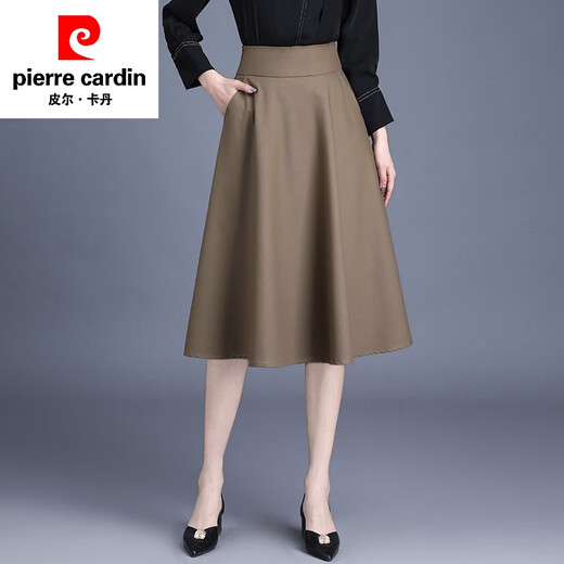 Pierre cardin black skirt spring and autumn women 2024 new autumn and winter skirt mid-length pleated skirt large l size long skirt 6630 black (skirt length 75) M