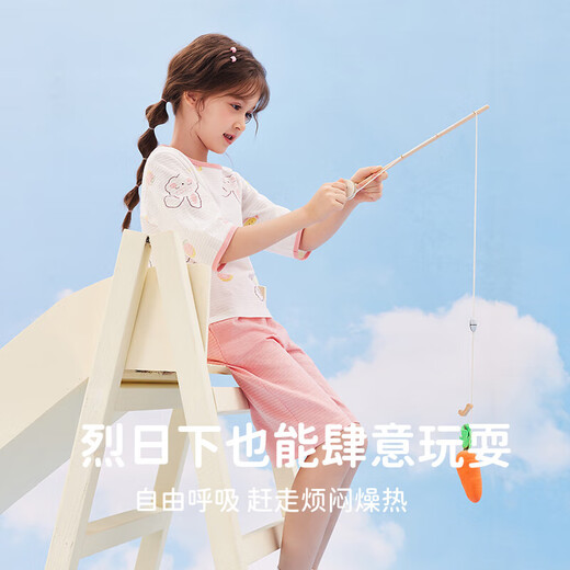 Tingguagua Dingguagua children's pajamas summer thin girls pure cotton short-sleeved suit girls home clothes white 160