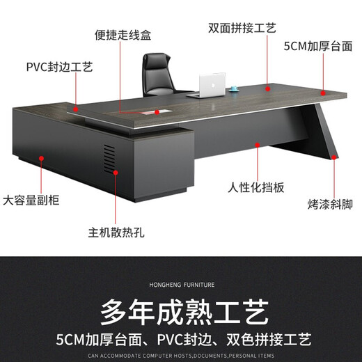 Meixuange Furniture Boss Desk Desk Simple Modern Panel Executive Desk Supervisor Manager Desk President Desk Office Desk and Chair Combination Set 2.4m Table + Chair + 6 Door Cabinet