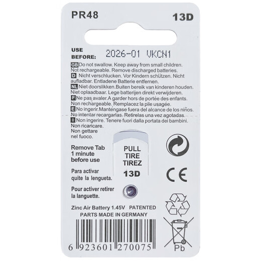 AACDA ZHILI YINYUE Battery A13 / A10 / A312 / A675 Batterie 1,45 V Aide auditive Special Zinc Air Butter Batterie Long Sound Long Sound 13D (One Disk)