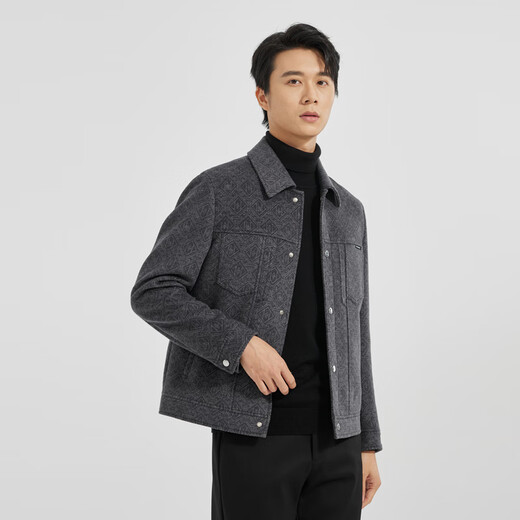 Lilan Light Fashion Men's Two-Color Jacquard Woolen Coat Men's Short Cashmere Blended Wool Jacket Q4DYR511 Dark Gray 3XL (185)