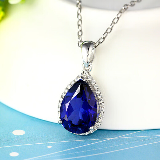 DRJEFUN sapphire pendant 925 silver plated 18K gold tanzanite color gemstone drop-shaped color gemstone necklace pendant for women without chain